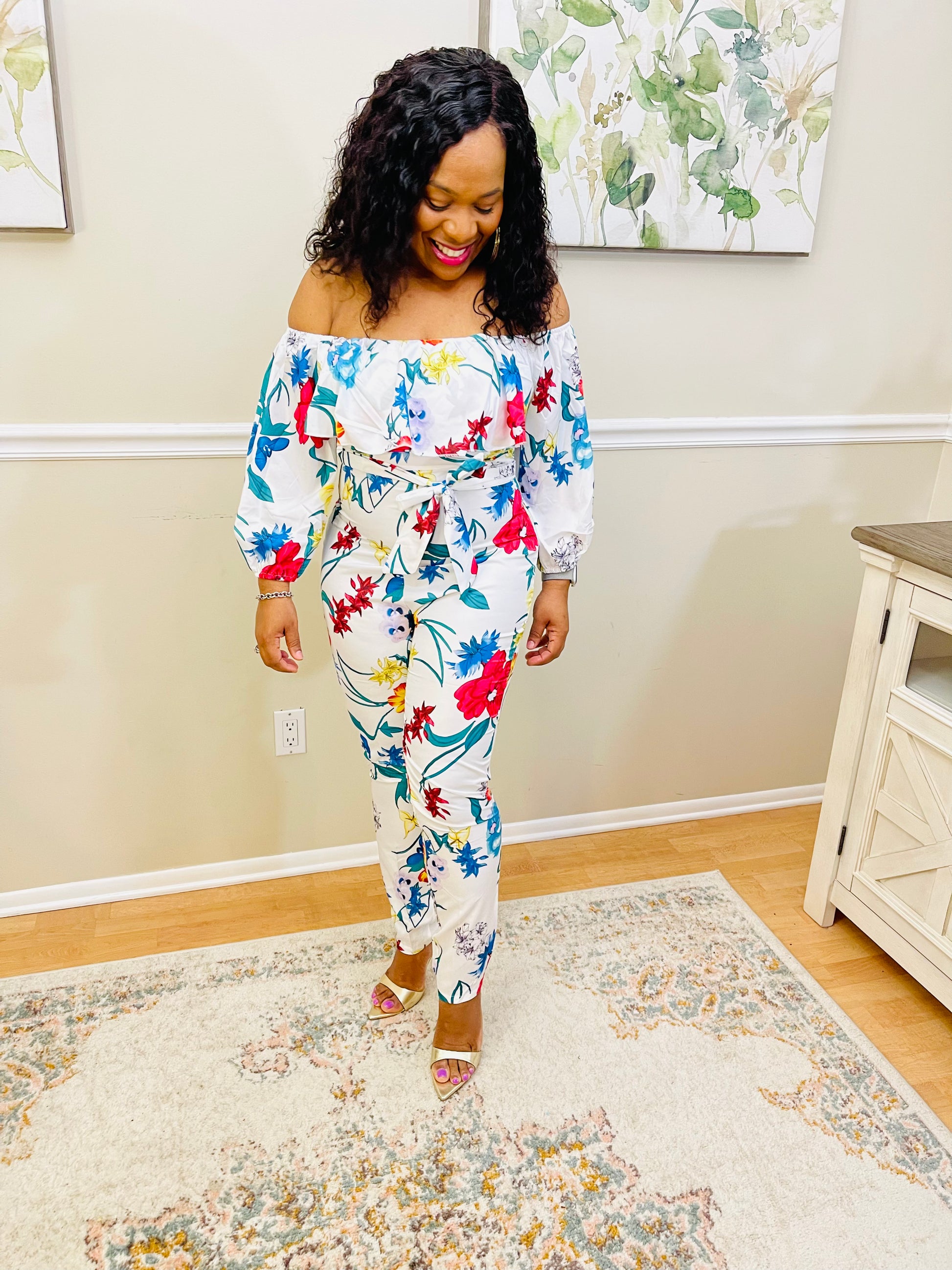 Nyx Off Shoulder Floral Print Jumpsuit
