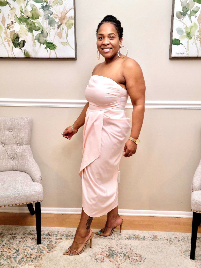 Sheena Light Pink Bandeau Ruched Party Dress Nidys Closet Sheena Light Pink Bandeau Ruched Party Dress Nidys Closet